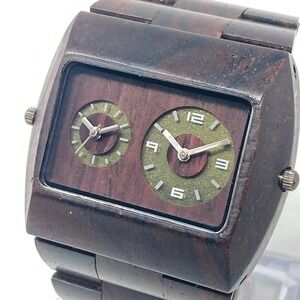 WeWood Watch Men 48mm Brown Wood Dual Time Jupiter Dial New Battery 7"
